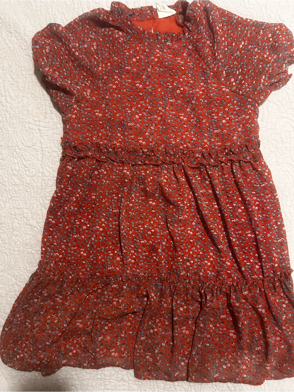 Hayden Girls Red Floral Ruffle Tiered Dress Cottagecore